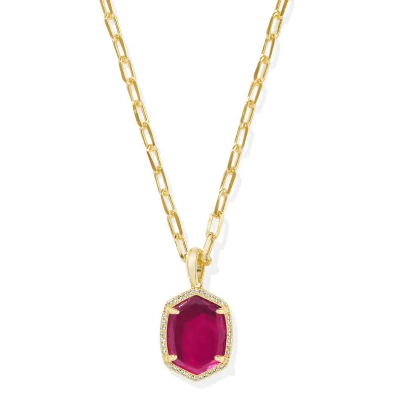 Kendra Scott | Daphne Pave Frame Pendant Gold Necklace in Berry Mica