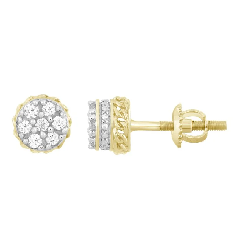 Customizable Earrings-LADIES EARRINGS 0.15CT ROUND DIAMOND 10K YELLOW GOLD