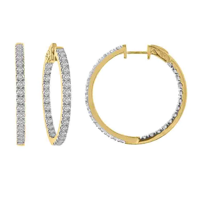 Stylish Stud Earrings-LADIES HOOP EARRINGS 3.00CT ROUND DIAMOND 14K YELLOW GOLD (SI QUALITY)