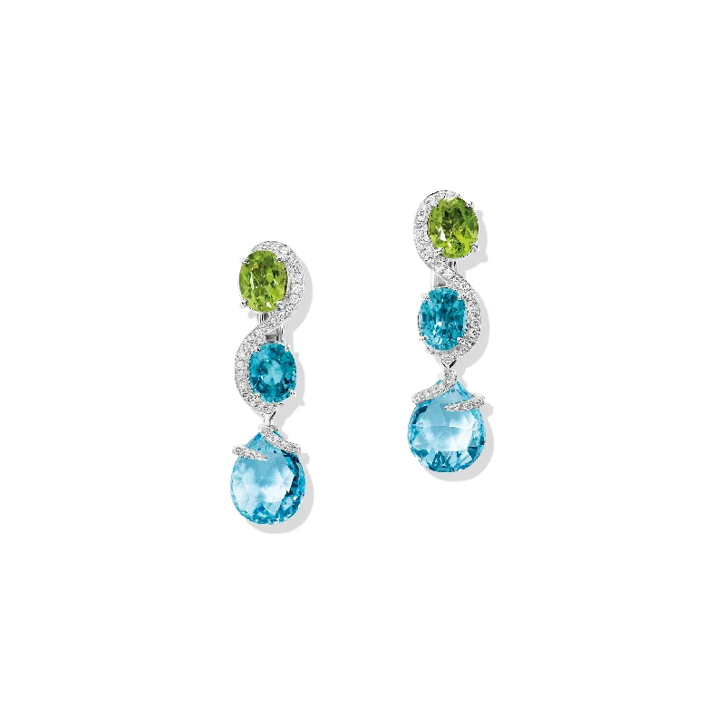 Adjustable Hoop Earrings-Shanghai Earrings 18ct White Gold - Peridot, Blue Zircon, Blue Topaz & Diamond