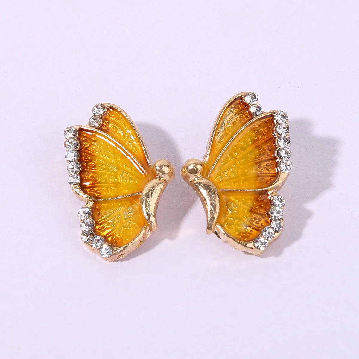 1 Pair Romantic Sweet Artistic Butterfly Enamel Inlay Alloy Rhinestones Gold Plated Ear Studs