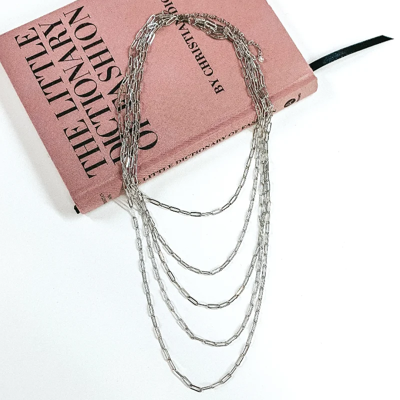 Paperclip Chain Five Layered Necklace in Silver