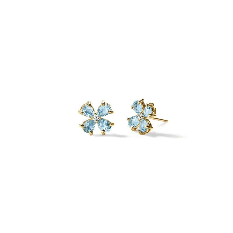 Glamour Diamond Earrings-Klover Small Earrings Yellow Gold - Blue Topaz & Diamond