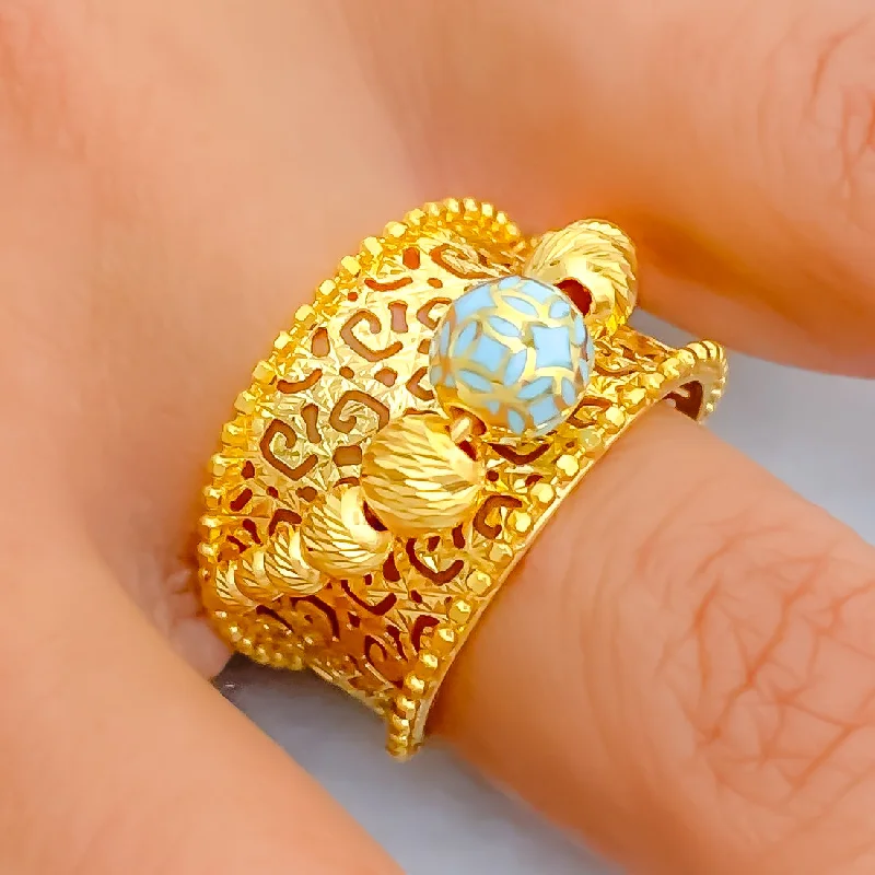 Captivating Enamel 21k Gold Ring