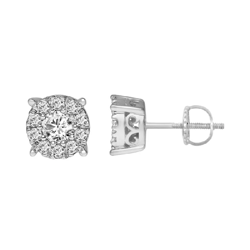 Trendy Statement Earrings-LADIES EARRINGS 0.50CT ROUND DIAMOND 14K WHITE GOLD