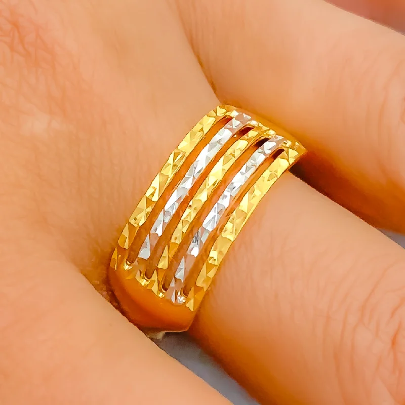 Hammered Two-Tone Striped 22k Gold Ring