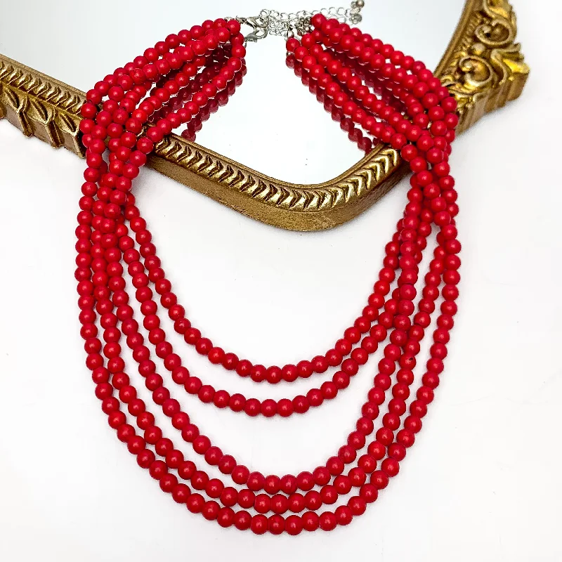 Five Strand Red Beaded Necklace