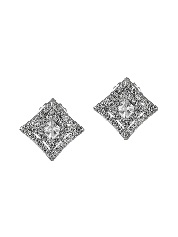 Crystal Stud Earrings-Cushion and Pave Square Stud Earrings