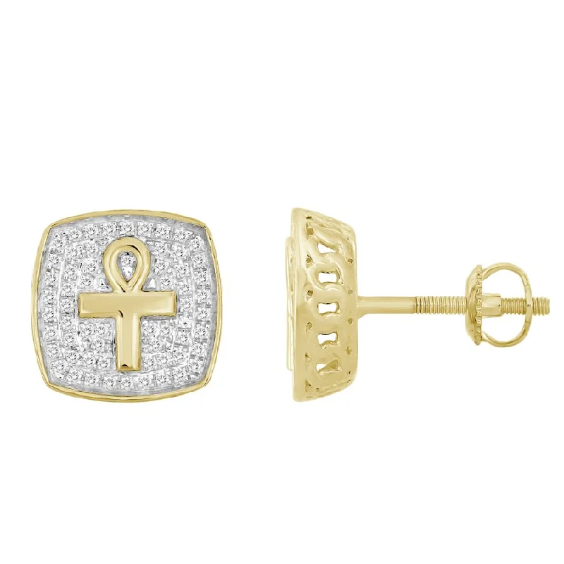 Bold Drop Earrings-MEN'S STUD EARRINGS 0.25CT ROUND DIAMOND 10K YELLOW GOLD