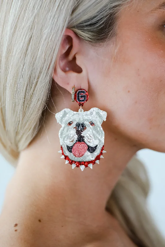 Cute Pearl Earrings-White Bulldog Head Glitter Earrings