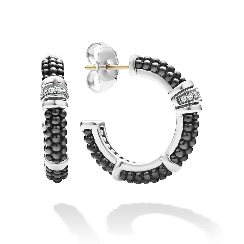 Custom Earrings for Gift-Black Caviar Ceramic and Diamond Hoop Earrings