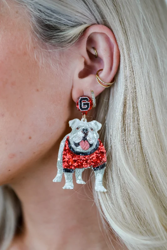 Embellished Drop Earrings-Red Bulldog Glitter Earrings