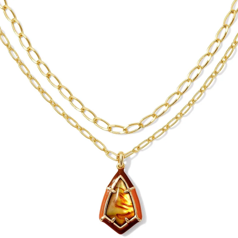 Kendra Scott | Camry Gold Enamel Frame Multi Strand Necklace in Marbled Amber Illusion