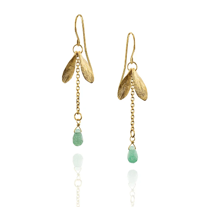 Classic Pearl Earrings-Gold Lucky Leaf Drop Earrings