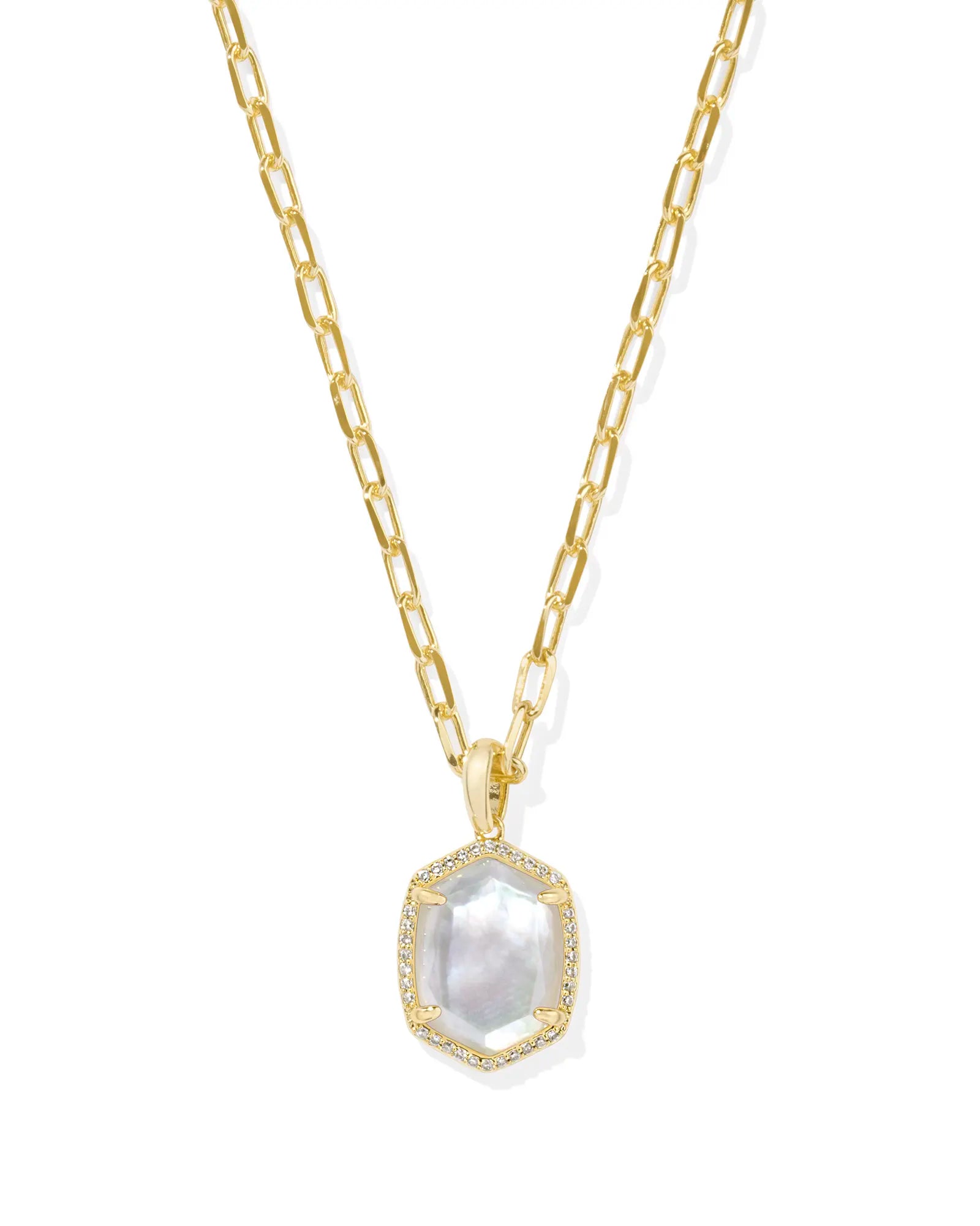 Kendra Scott | Daphne Pave Frame Pendant Gold Necklace in Iridescent Ivory Illusion