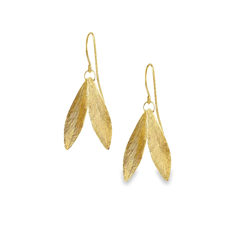 Big Statement Earrings-18ct Solid Gold Double Leaf Earrings