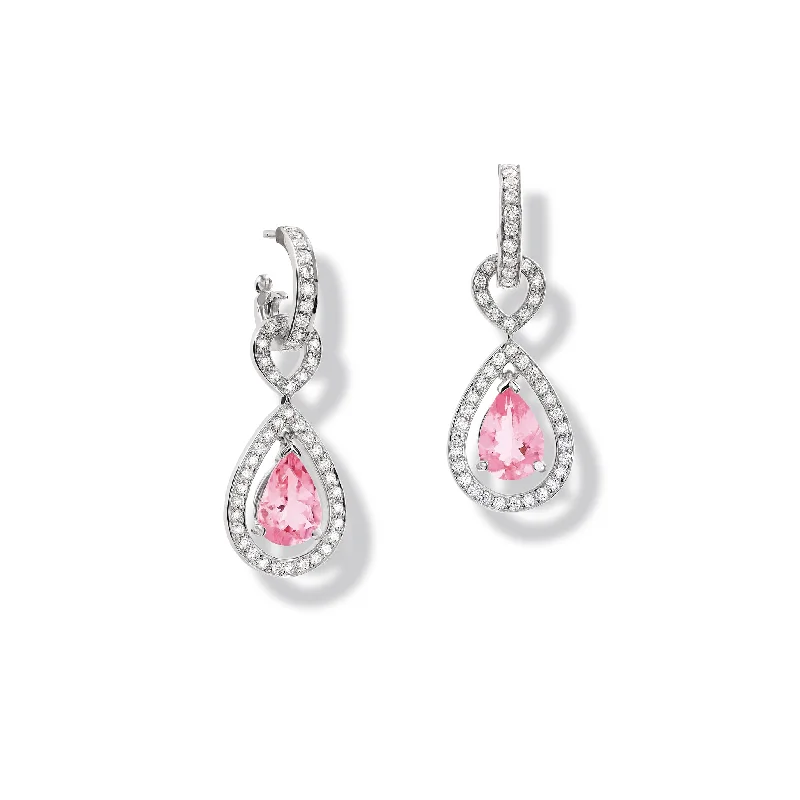 Statement Earrings for Weddings-Octavia Margarita Earring Drops 18ct White Gold - Pink Sapphire & Diamond