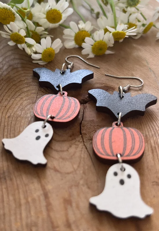 Handmade Boho Earrings-Adorable Wooden Halloween Earrings