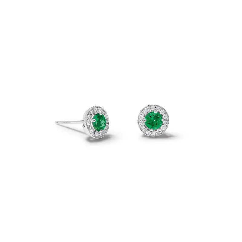 Crystal Hoop Earrings-Theresa Stud Earrings 18ct White Gold - Tsavorite Garnet & Diamond Pavé