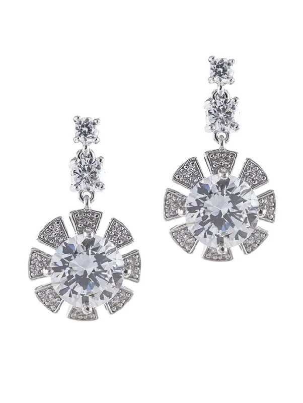 Artistic Earrings-Round CZ Petal Earrings