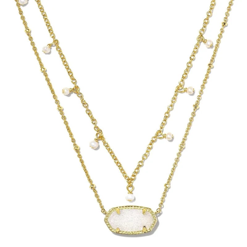 Kendra Scott | Elisa Gold Pearl Multi Strand Necklace in Iridescent Drusy