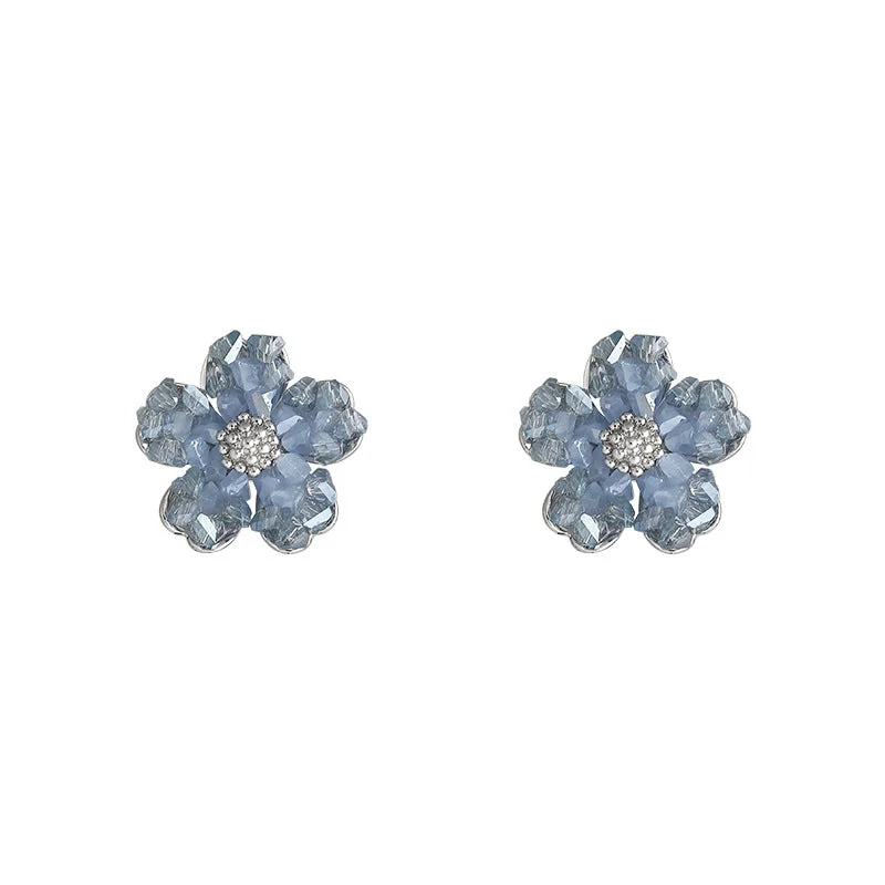 Sky Blue Flower Crystal Ear Studs