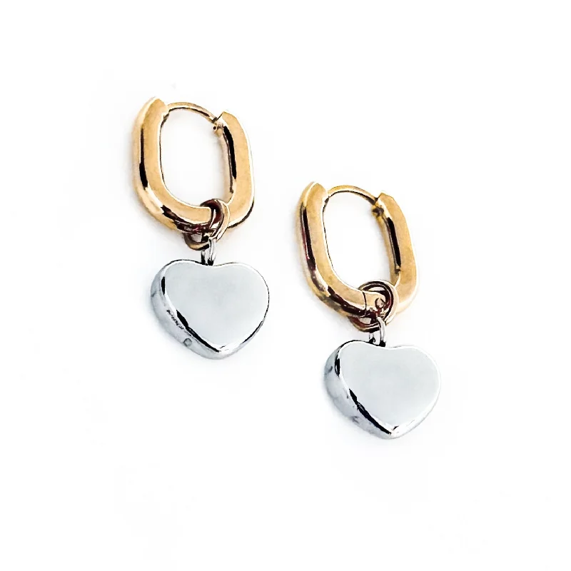 Simple Crystal Earrings-Emelia Mixed Metal Heart Charm Earrings