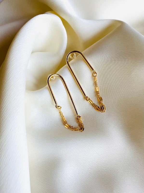 Stylish Hoop Earrings-DYLAN modern arch with chain statement earrings