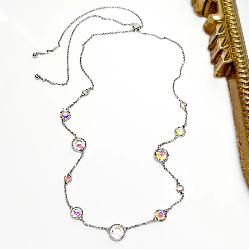 Sorrelli | Inner Orbit Crystal Tennis Necklace in Palladium Silver Tone and Aurora Borealis