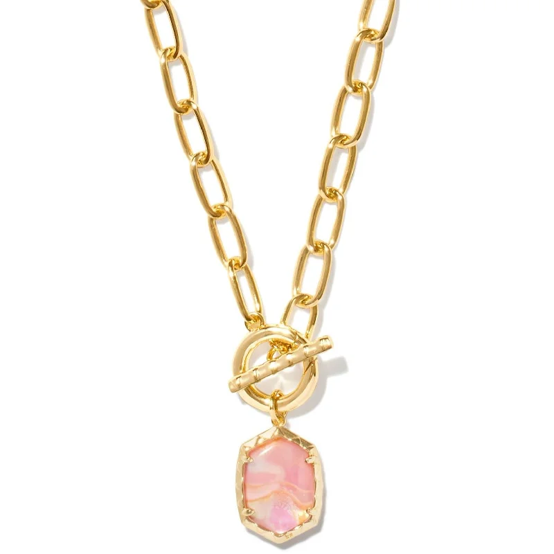 Kendra Scott | Daphne Gold Link and Chain Necklace in Light Pink Iridescent Abalone