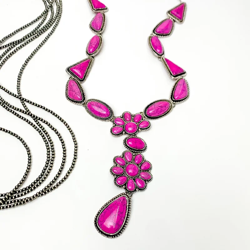 One Call Away Lariat Necklace with Fuchsia Pink Stones