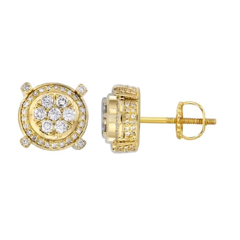 Trendy Statement Earrings-LADIES STUD EARRINGS 1.00CT ROUND DIAMOND 10K YELLOW GOLD