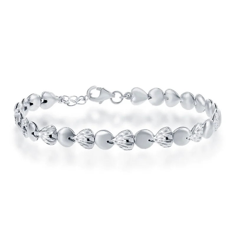 Classic Women's Bracelet - Sterling Silver Alternating D-C Hearts and Circles | S-4729