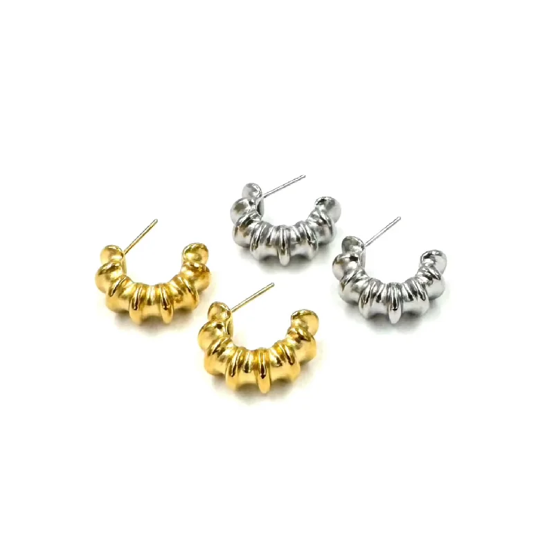 Shiny Drop Earrings-Ashley Gold Stainless Steel Multi Groove Hoop Earrings