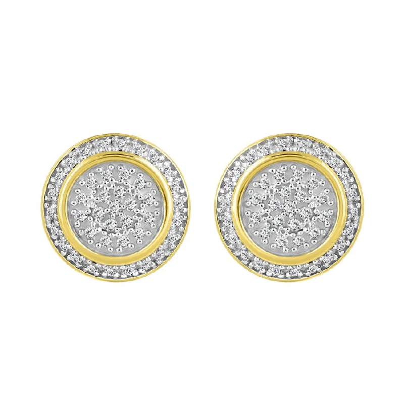 Silver Ear Cuffs-MEN'S STUD EARRINGS 0.25CT ROUND DIAMOND 10K YELLOW GOLD