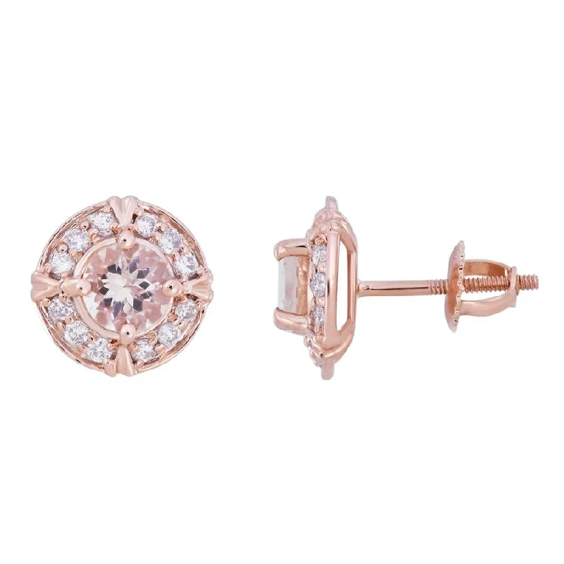 Eco-Friendly Earrings-LADIES EARRINGS 1.25CT ROUND DIAMOND 10K ROSE GOLD