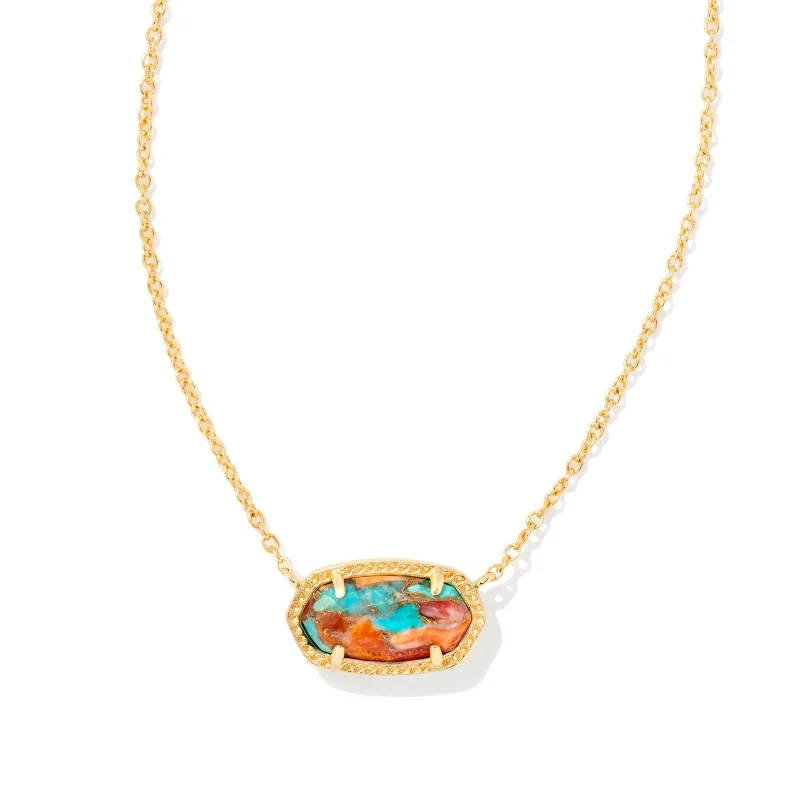 Kendra Scott | Elisa Gold Pendant Necklace in Bronze Veined Turquoise Magnesite Red Oyster