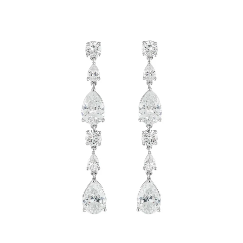 Classic Pearl Earrings-Multi Pear CZ Drop Earrings