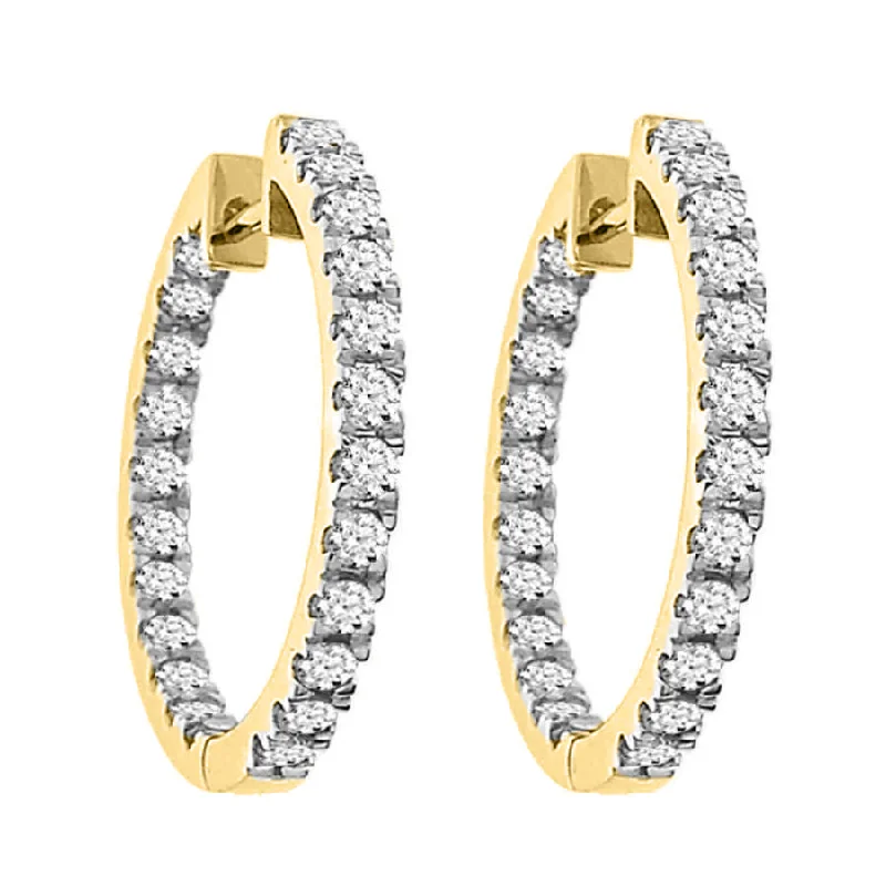 Classic Stud Earrings-LADIES HOOP EARRINGS 1.50CT ROUND DIAMOND 14K YELLOW GOLD (SI QUALITY)