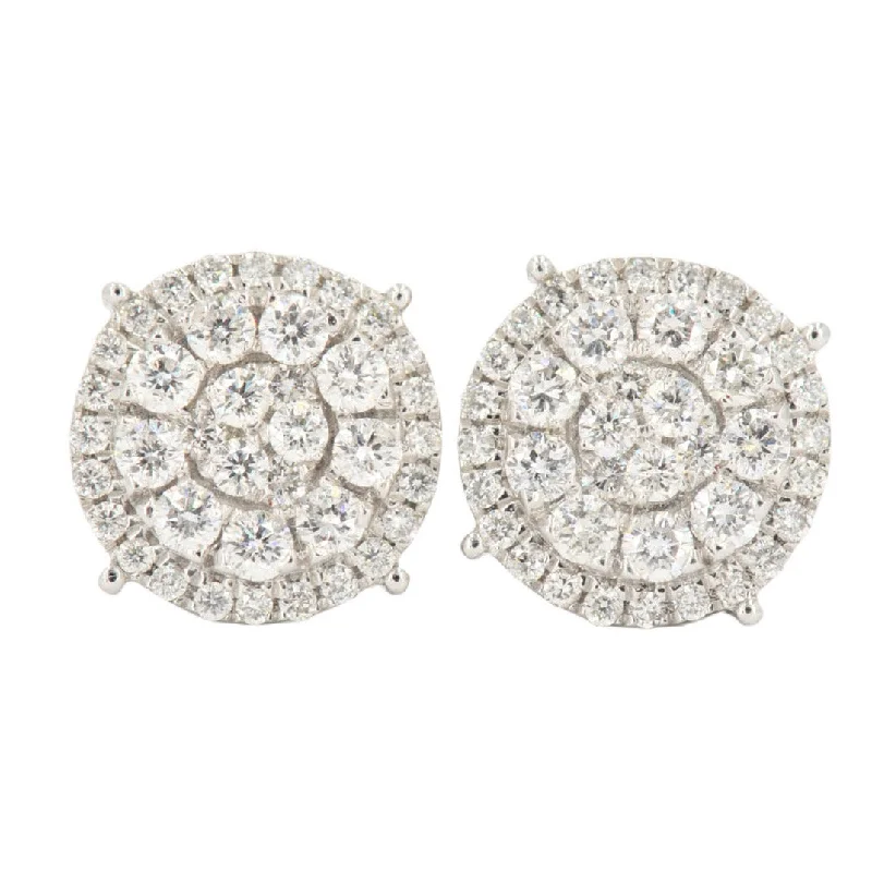 Fancy Drop Earrings-14KW 1.50CTW DIAMOND ROUND CLUSTER EARRINGS WITH HALO