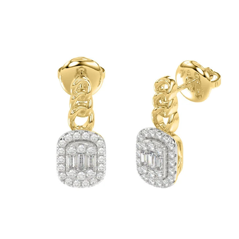 Fun Hoop Earrings-LADIES  EARRINGS 0.33CT ROUND/BAGUETTE DIAMOND 14K YELLOW GOLD (SI QUALITY)