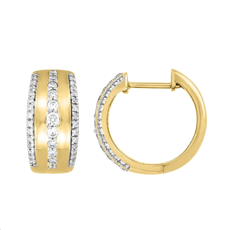 Colored Hoop Earrings-LADIES HOOPS EARRINGS 0.50CT ROUND DIAMOND 14K YELLOW GOLD