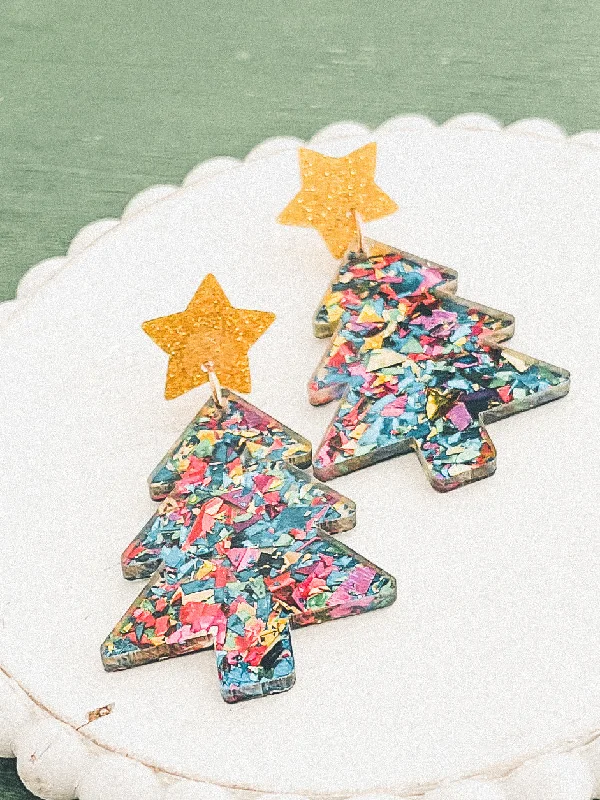 Big Statement Earrings-Beautiful Acrylic Christmas Tree Earrings