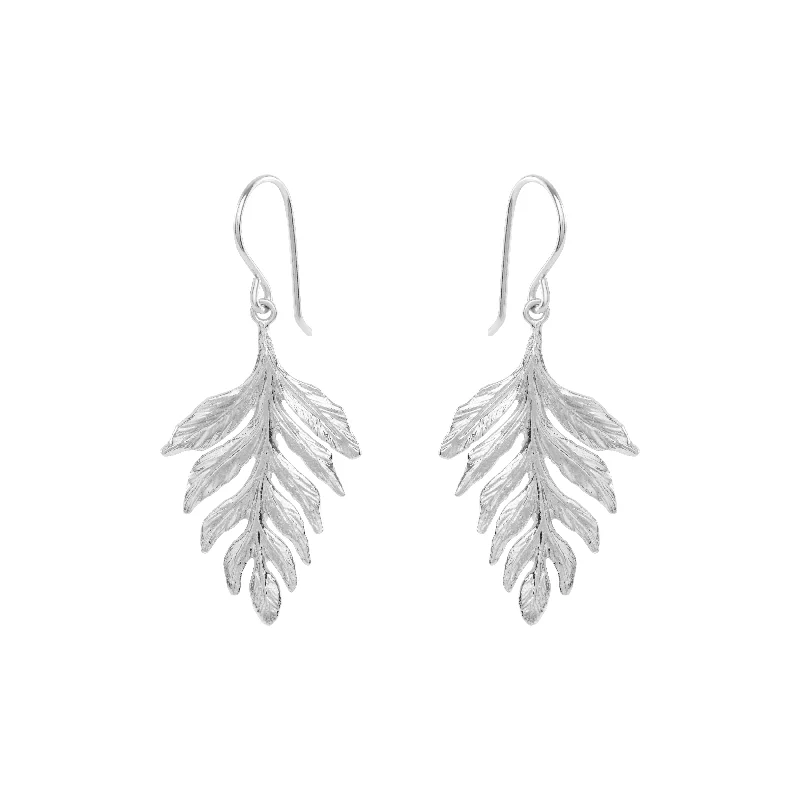 Butterfly Shape Earrings-Silver Fern Drop Earrings