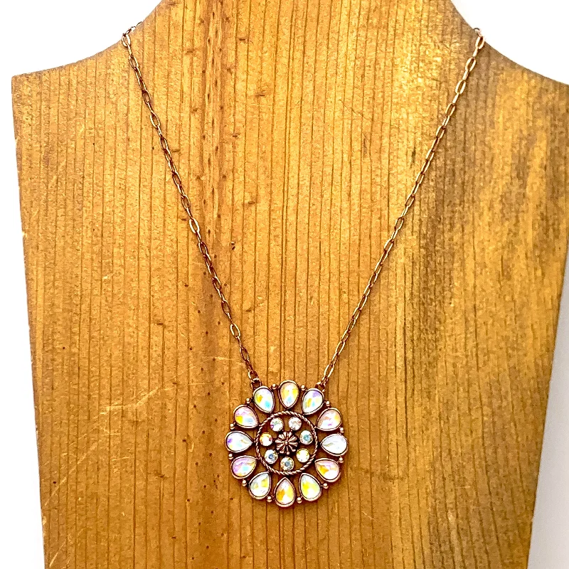 Desert Daisy Copper Tone Flower Concho Necklace in Light Pink and Ivory