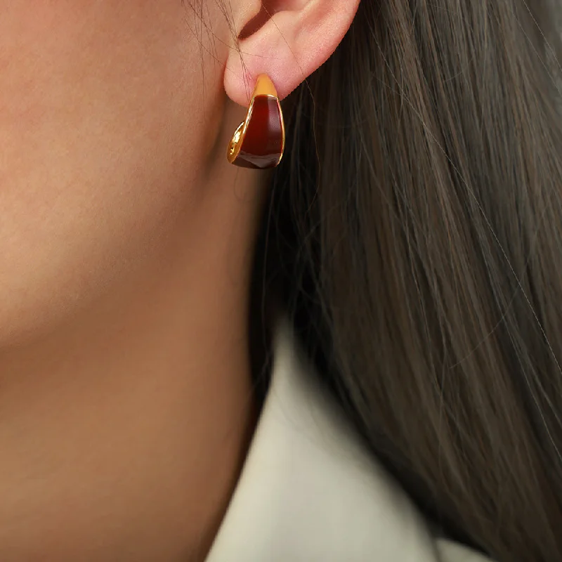 F337-Red Colored Glaze Earrings