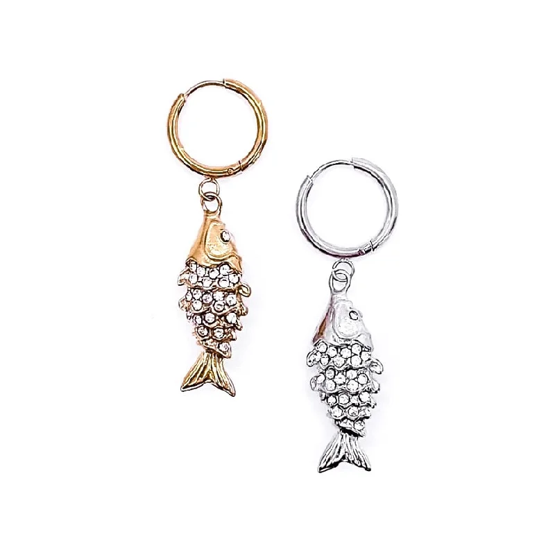 Double-Sided Earrings-Edda Fish Charm Hoops