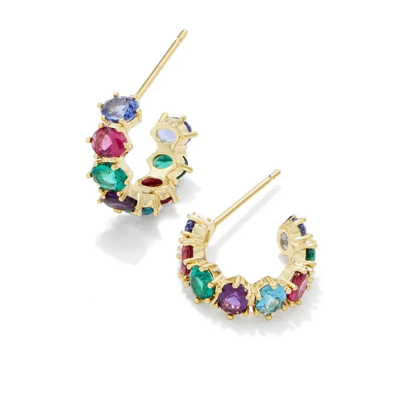 Kendra Scott | Cailin Gold Crystal Huggie Earrings in Multi Mix