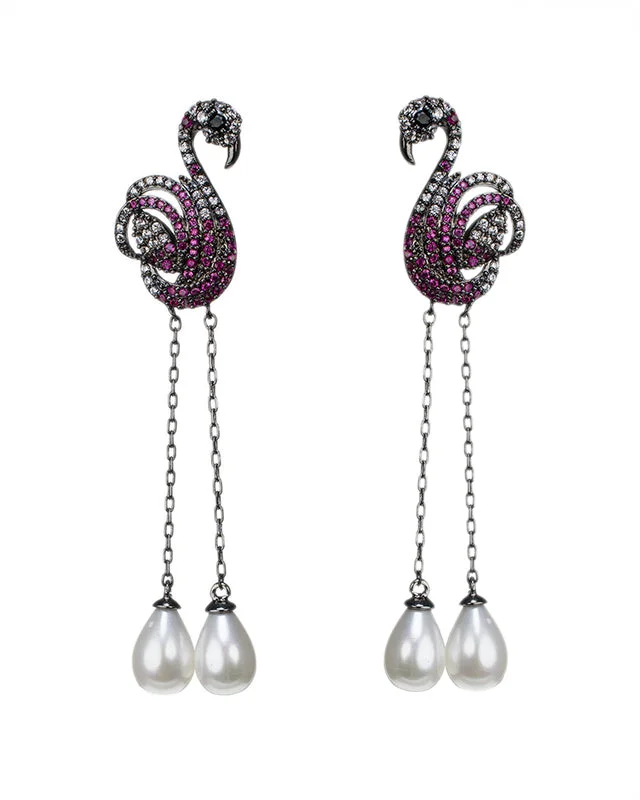 Sassy Ear Climbers-Pave Flamingo Earrings