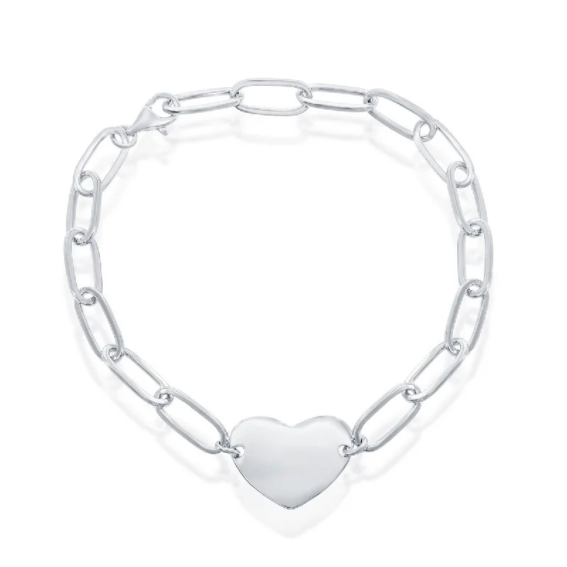 Classic Women's Bracelet - Sterling Silver Polished Heart Paperclip | S-5127